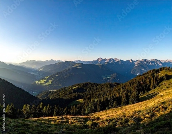 Obraz Panoramic View of Mountain Range at Sunrise