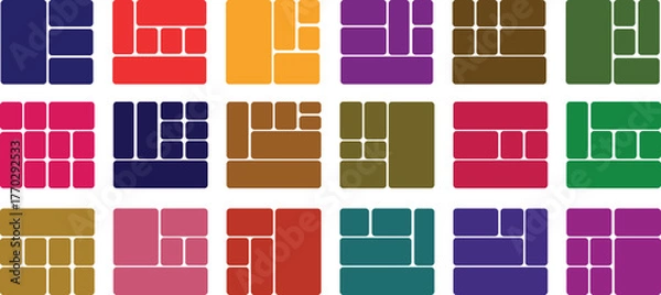 Fototapeta Colorful geometric bento grid templates with rounded corners A collection of trendy geometric layouts featuring rounded corner bento grids 