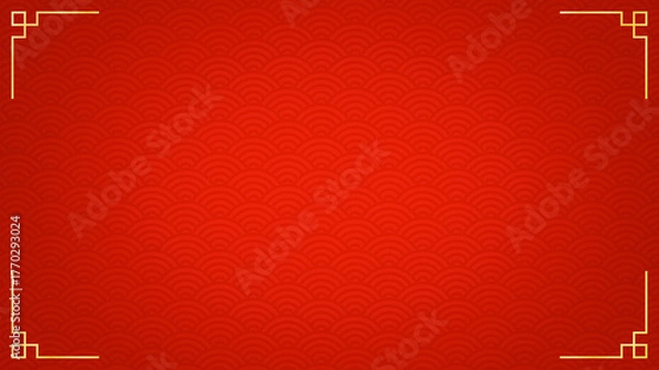 Fototapeta Oriental luxury Chinese style ornament frame on red background, traditional asian decorative border line art illustration, various China Lunar new year design element