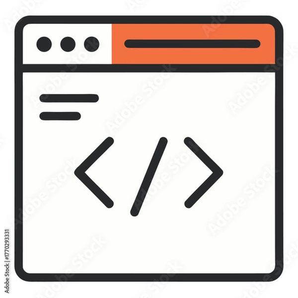 Fototapeta Code Editor Window Icon, Minimal Programming Vector Outline, Isolated on White Background