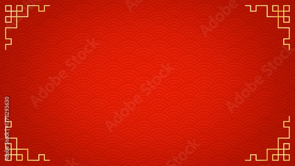 Obraz Oriental luxury Chinese style ornament frame on red background, traditional asian decorative border line art illustration, various China Lunar new year design element