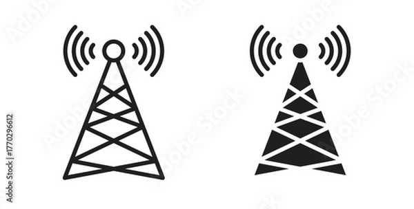 Fototapeta Broadcast tower icon in doodle and stroke style.