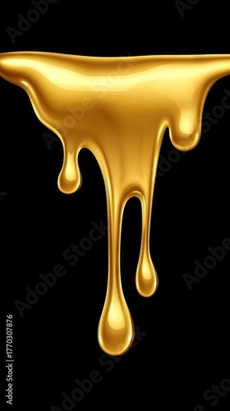 Fototapeta Golden liquid gracefully drips against a dark background, creating a striking visual with space for text or graphic elements