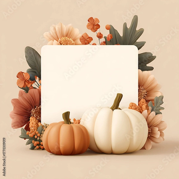 Fototapeta Halloween greeting card layout blank space for text ornamental pumpkins and foliage 