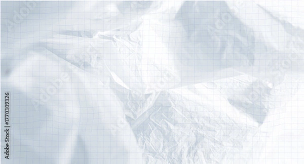 Fototapeta Crumpled white paper sheet with faint check grid overlay.
The realistic folds and wrinkles create an authentic paper effect.
Perfect for educational, stationery, or minimal background use.
