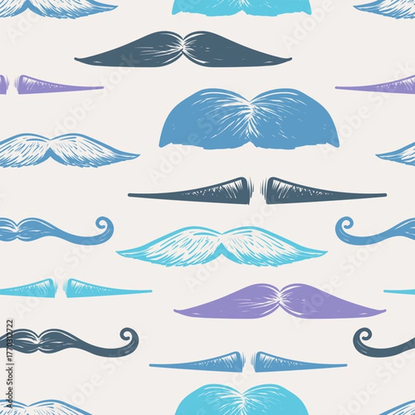 Fototapeta Vintage mustache seamless pattern vector. Hand drawn retro pattern with different type moustaches. Mustache seamles background.