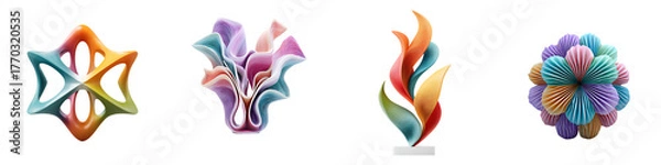 Obraz Colorful Abstract Geometric Shapes Set on White Background - 3D Renderings