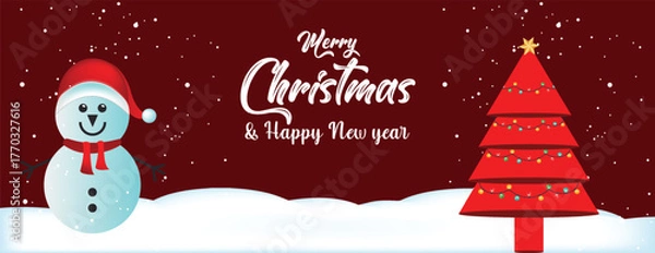 Fototapeta Christmas Holiday Promotion Banner Template with Festive Discount Sale Offer, Social Media Cover Design, Celebration Party Web Header, Modern Seasonal Background Illustration