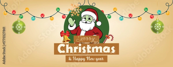 Fototapeta Christmas Holiday Party Banner Template with Festive Promotion Elements, Happy New Year Web Header, Discount Sale Social Media Cover Layout for Marketing Background Design