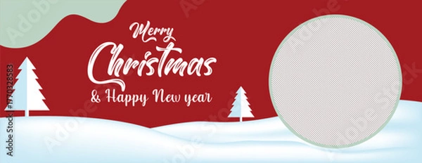 Fototapeta Christmas & Happy New Year Celebration Party Banner Design with Holiday Festive Elements, Special Offer Promotion Layout, Modern Web Banner, Header Template, Social Media Cover Background