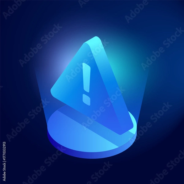Fototapeta Blue Neon Isometric Caution Warning Signs Vector Ideal for data security, Risk, Technology Safety, Attention, Bankruptcy, Power Outage, Dangerous Symbol, Alert in Futuristic Cyberpunk Concept Vector