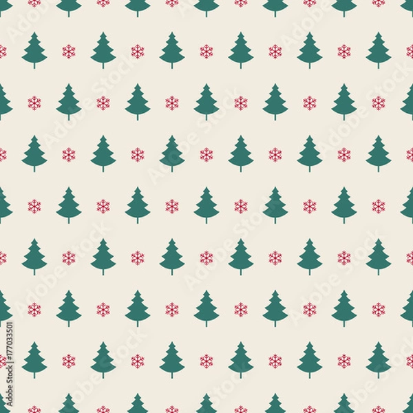 Fototapeta christmas tree snowflakes seamless pattern