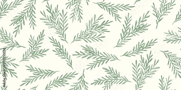 Fototapeta Minimal christmas seamless pattern with pine branches. Flat hand drawn vector illustration