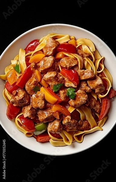 Obraz Savory Noodles with Meat, Peppers, and Sauce
