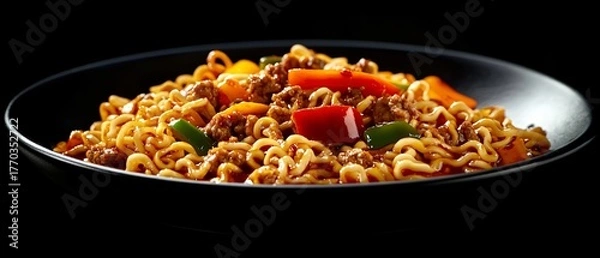 Obraz Savory Noodles with Meat and Peppers