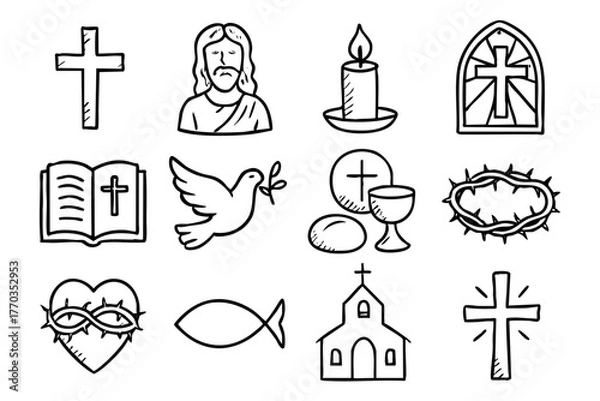 Obraz Christian doodle icon set vector illustration