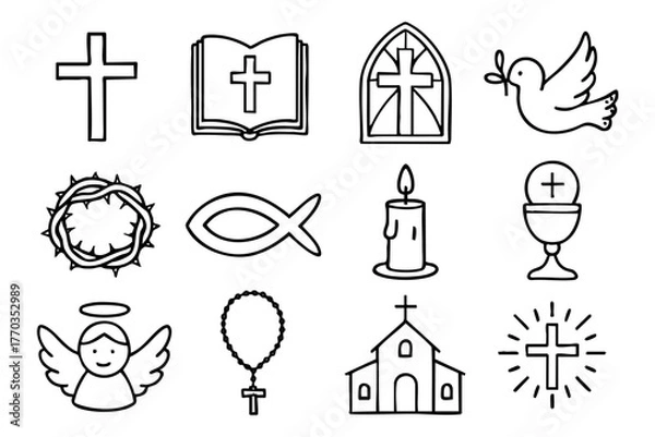 Obraz Christian doodle icon set vector illustration