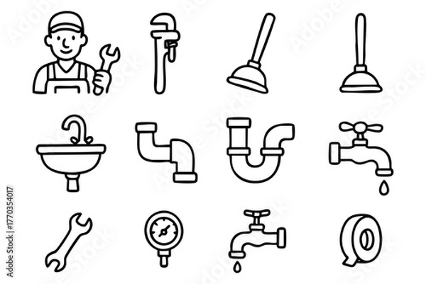 Obraz Plumbing elements doodle icon set vector illustration