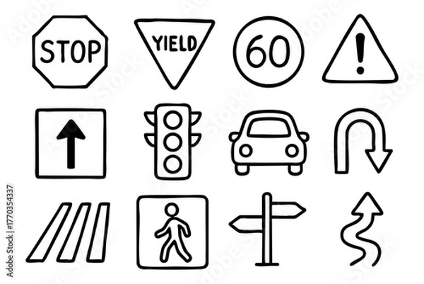 Obraz Traffic Icon Set in Doodle Style Vector Illustration
