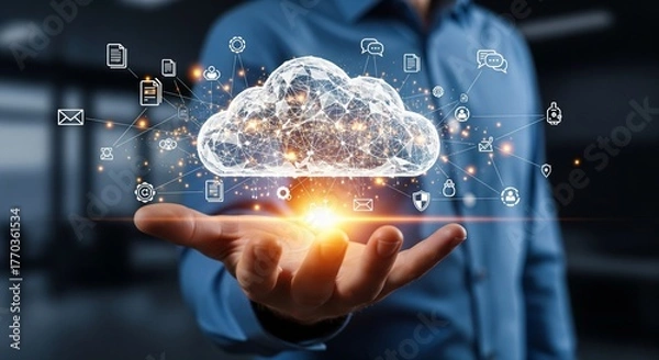 Obraz Futuristic Cloud Computing: Professional Presenting a Global Digital Network