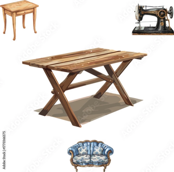 Fototapeta antique sewing machine isolated on white no background