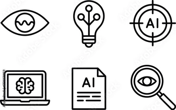 Fototapeta Minimalist ai icon set eye bulb target laptop document magnifying glass art vector