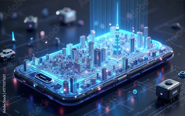 Obraz Holographic Smart City on Digital Surface
