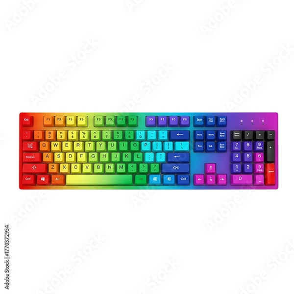 Obraz 3d icon of colorful rainbow keyboard for computer isolated on transparent background