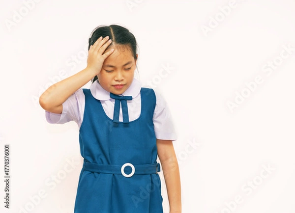 Fototapeta Asian Schoolgirl Feeling Headache in Uniform