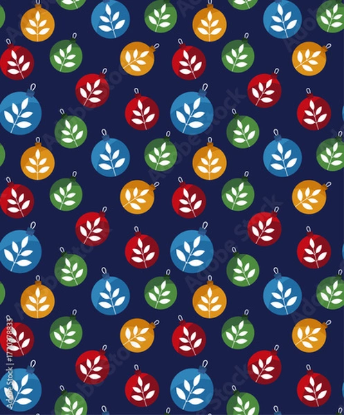 Obraz Seamless Christmas Pattern with Colorful Baubles on Dark Blue Background