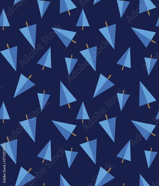 Obraz Seamless Christmas Pattern with Blue Geometric Trees on Dark Blue Background