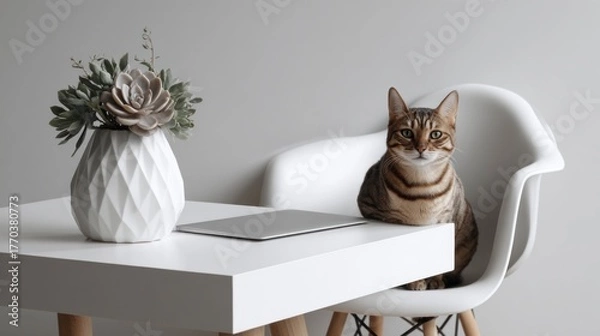 Fototapeta Cat on chair by table