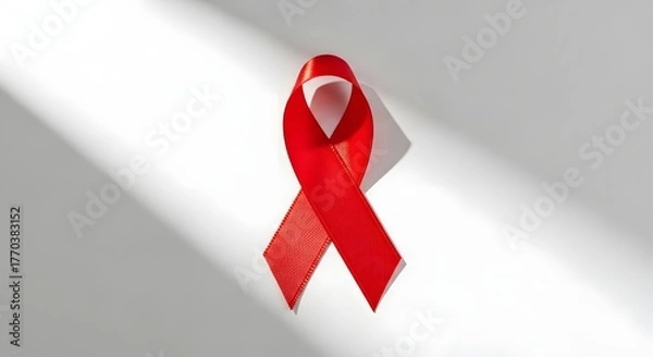 Obraz Minimal photo of a red ribbon folded into awareness shape on a plain surface