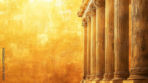 Obraz Golden yellow ancient Greece and Roman Empire-themed texture wallpaper featuring classical pillars and old architectural elements with ample blank copy space
