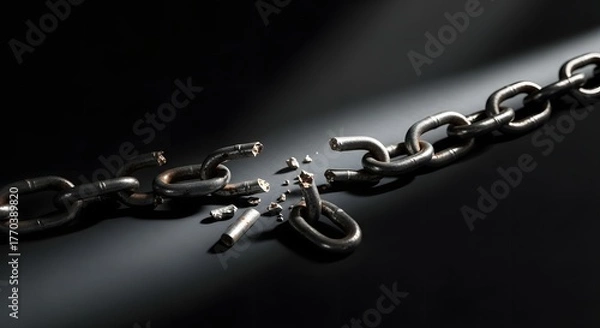 Obraz Broken metal chain on dark textured surface symbolizing freedom and the end of slavery