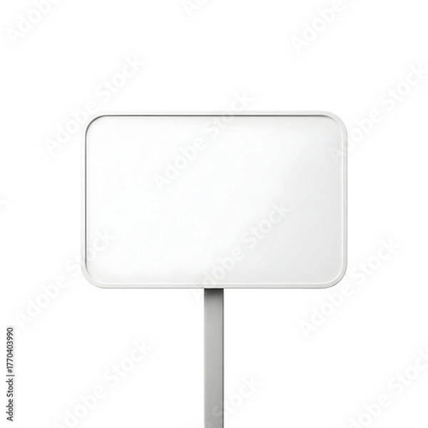 Fototapeta Blank white rounded rectangle sign on a pole isolated on transparent background