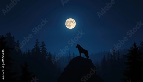 Obraz Wolf Howling Under the Full Moon