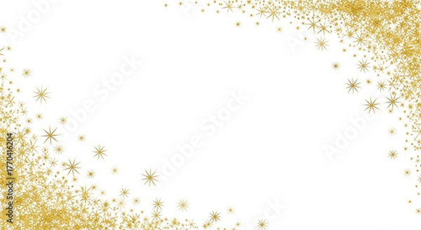 Fototapeta Sparkling golden glitter and confetti particles forming a festive border on a black background isolated on transparent background