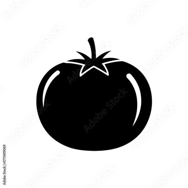Obraz Tomato Icon – Black Minimal Vegetable Vector