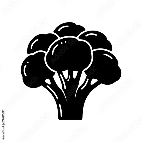 Obraz Broccoli Icon – Black Solid Minimal Food Vector