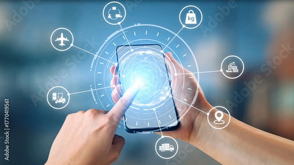 Fototapeta Logistics icons illustrate delivery, supply chain, warehouse, and shipping. Logistics connects global trade, logistics optimizes transport, and logistics supports inventory tracking. Gist