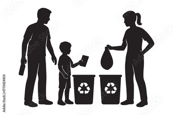 Obraz family silhouette vector and recycle
