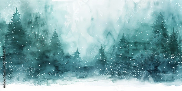 Fototapeta Karte für Weihnachten, weihnachtlicher Hintergrund mit Schneeflocken, winterlicher Hintergrund in Weiß und Blau mit Schnee, Platz für Copytext	