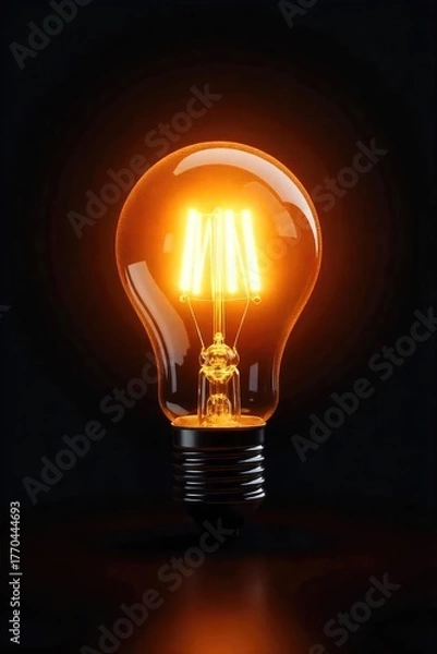 Obraz A single lightbulb glows brilliantly against a dark background, radiating a bright, innovative light, symbolizing a sudden flash of inspiration and a groundbreaking idea , technology, thinking