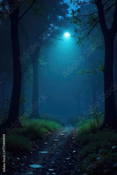 Obraz A single, soft light illuminates the darkness of midnight, casting a gentle glow on surrounding objects The scene evokes a feeling of quiet mystery and peaceful solitude , purple, peaceful