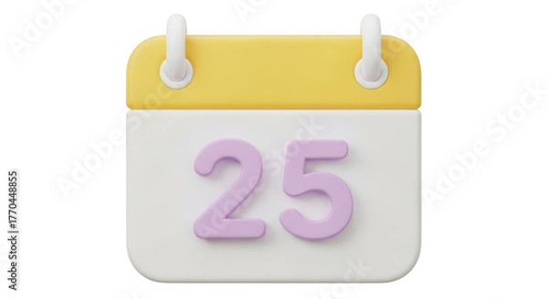 Obraz 3D Yellow and White Calendar with Purple Number 25 isolated on a transparent background date