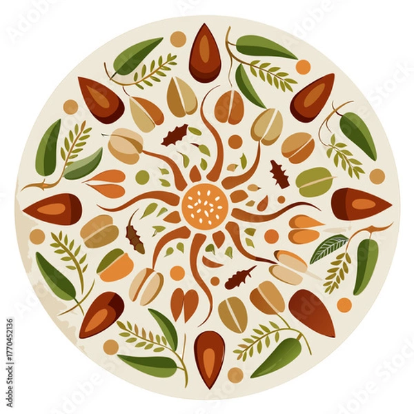 Obraz Mandala of nuts seeds and leaves isolated on transparent background