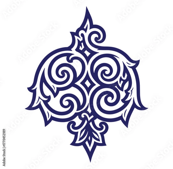 Fototapeta Elegant vector ornamental design with intricate swirls and decorative floral elements in blue