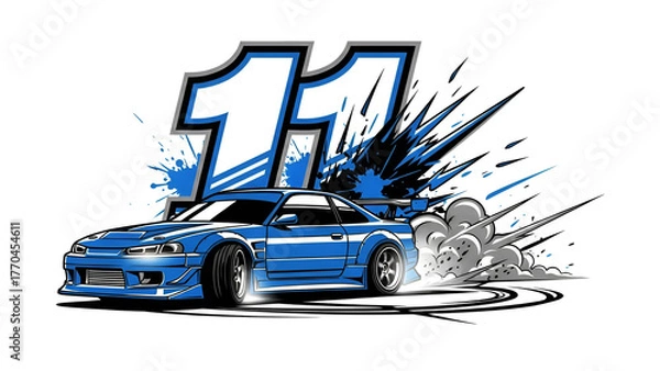 Fototapeta Drift Car Racing Dynamic Graffiti Style Illustration