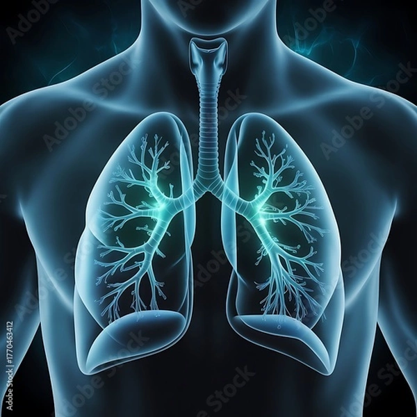 Fototapeta Glowing human lungs and respiratory system anatomy